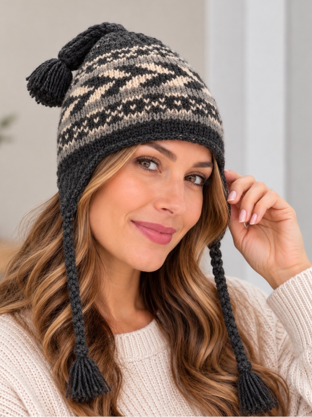 Athletic Works Women’s OS Wool Fair Isle Earflap Hat Fleece Lined